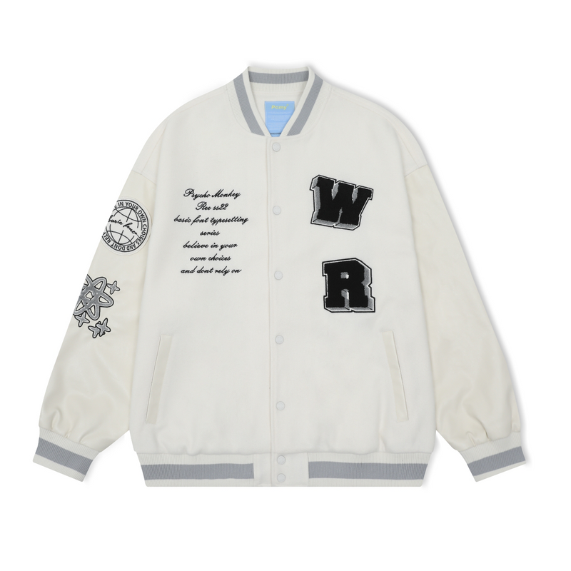 PCMY Embroidery Varsity Jacket White