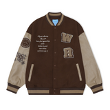 PCMY Embroidery Varsity Jacket Brown